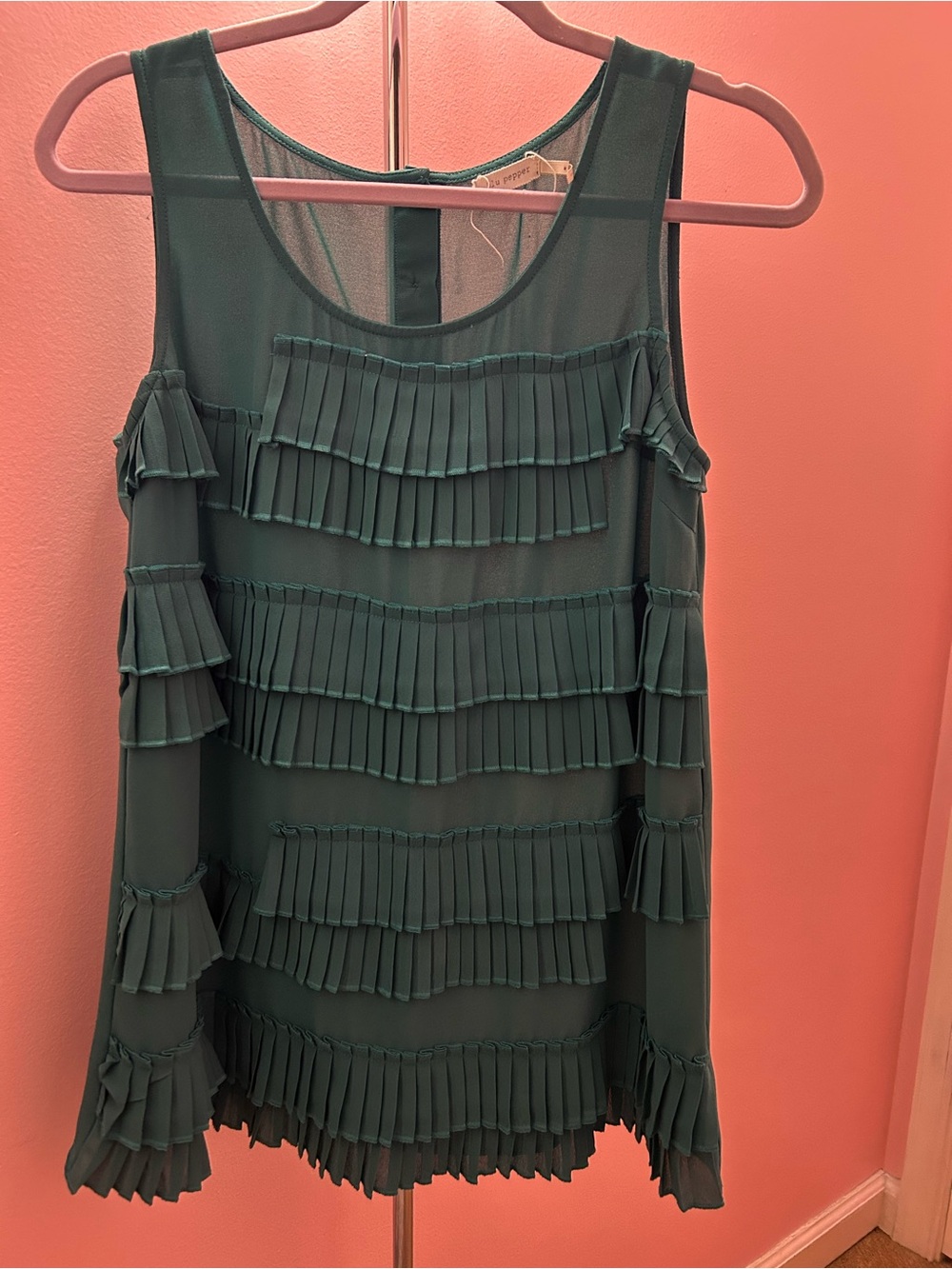 Blu Pepper Teal Pleated Tiered Tank